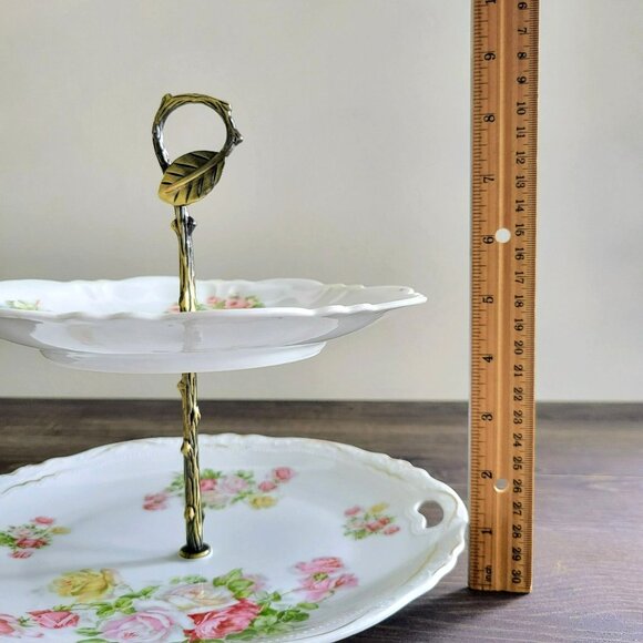 Vintage Mismatched Shabby Chic 2-Tiered Dessert Stand Hand-Painted Floral - Picture 10 of 16
